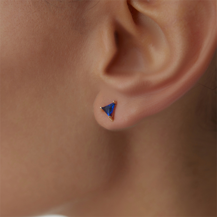 Mavi Taşlı Üçgen Küpe - Rayna (1)