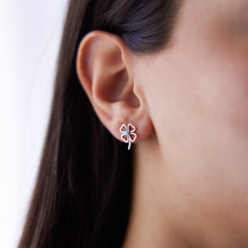 Mavi Taşlı Yonca Küpe - Özçelik