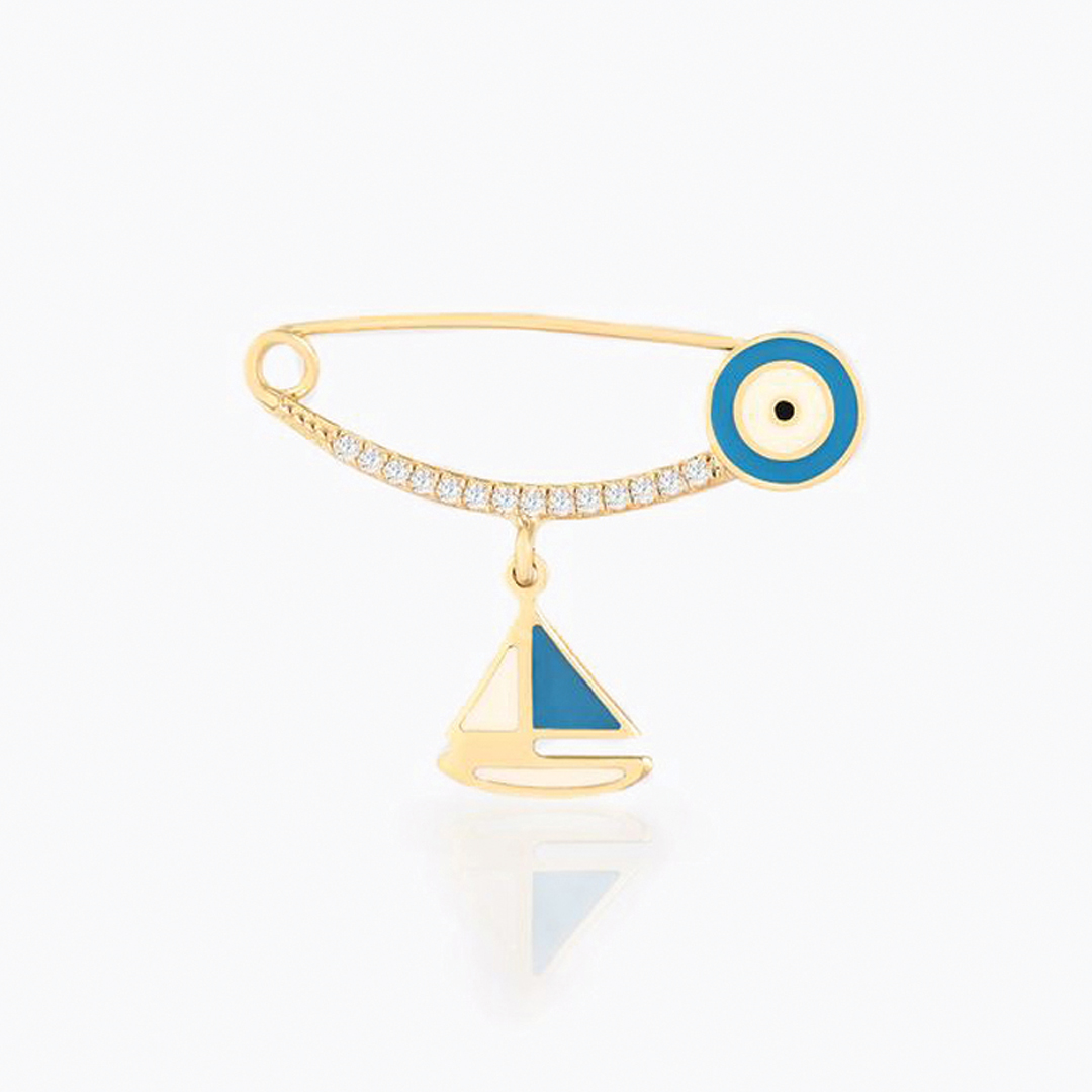 Mavi Yelkenli Taşlı Bebek İğnesi - 1