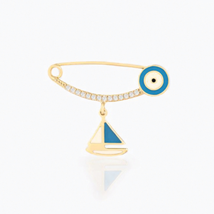 Mavi Yelkenli Taşlı Bebek İğnesi - Melike