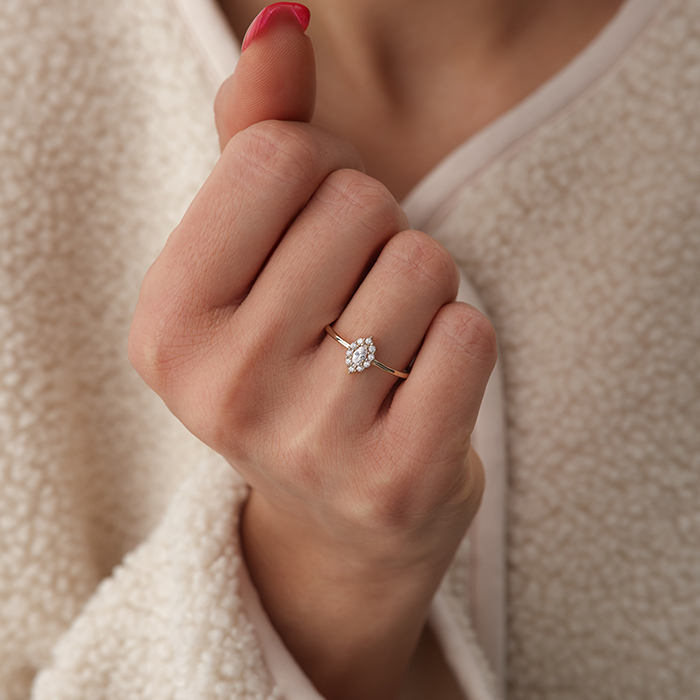 Mekik Kesim Taşlı Minimal Altın Yüzük - Arden (1)