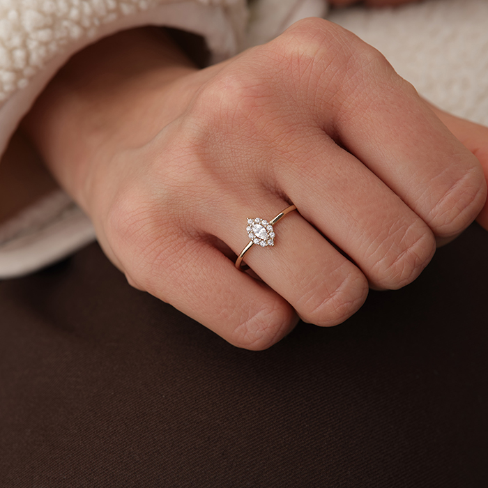 Mekik Kesim Taşlı Minimal Altın Yüzük - Arden