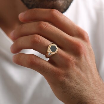 Mineli Altıgen Şövalye Erkek Yüzük - Koçak