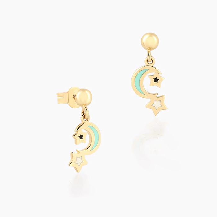 Mineli Ay Yıldız Vidalı Çocuk Küpesi - Melike