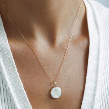 Mineli Daire Harf Kolye - Big Gold (1)