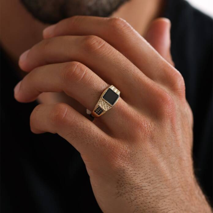 Mineli Kare Kesim Şövalye Erkek Yüzük - 1