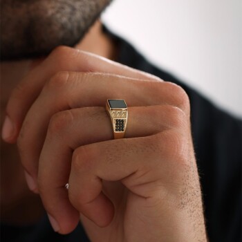 Mineli Kare Kesim Şövalye Erkek Yüzük - 2