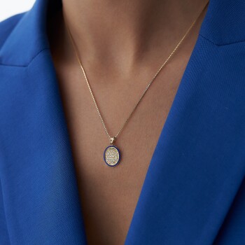 Mineli Lacivert Oval Dua Kolye - Özçelik (1)