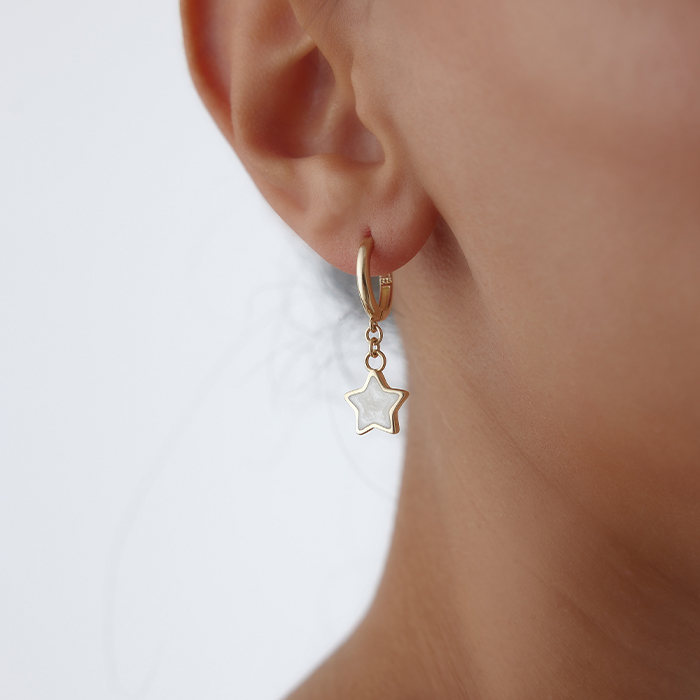 Mineli Yıldız Halka Sallantı Küpe - Koçak