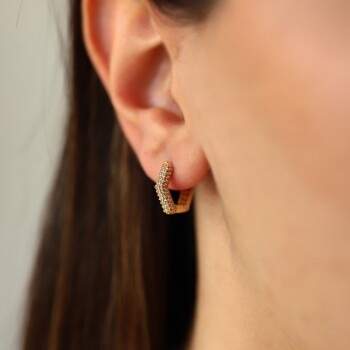 Mini Beşgen Taşlı Halka Küpe - Arax