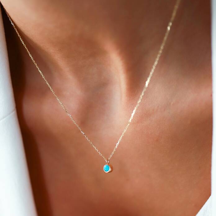 Mini Mavi Taş Kolye - 1