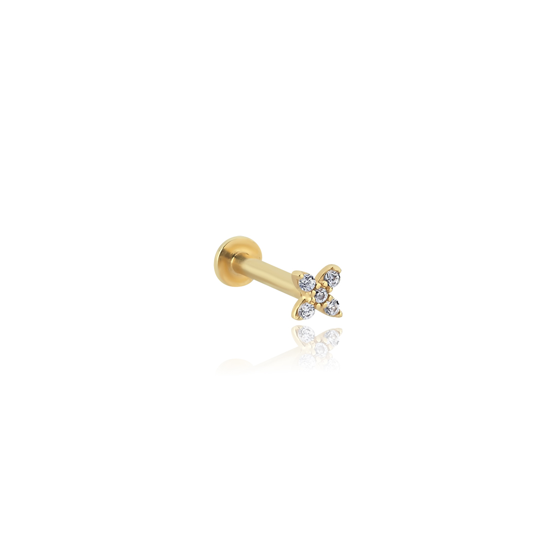 Mini Taşlı Çiçek Tragus Piercing - 1