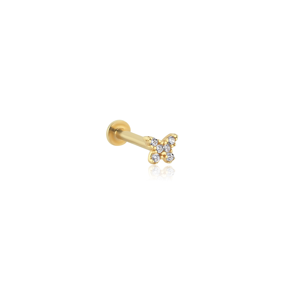 Mini Taşlı Kelebek Tragus Piercing - 1