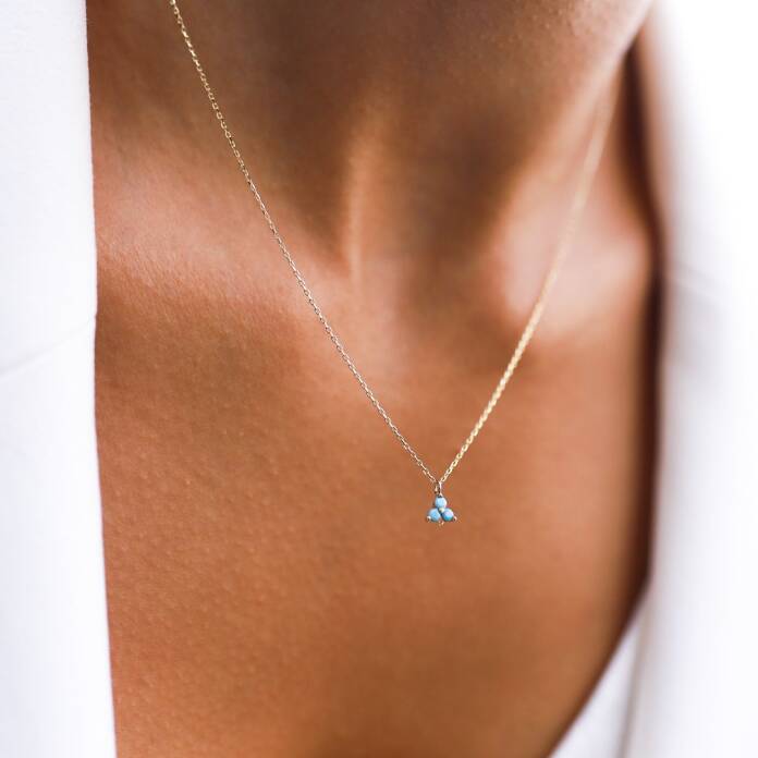 Mini Üçlü Mavi Taş Kolye - 1