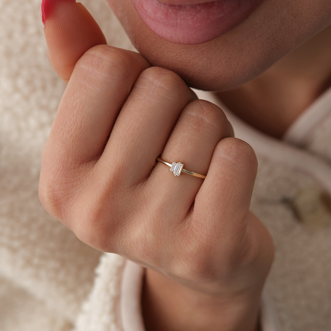 Minimal Baget Taşlı İnce Altın Yüzük - 2