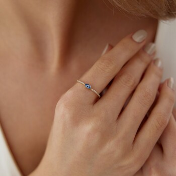 Minimal Gözlü Taşlı Yüzük - Mazal