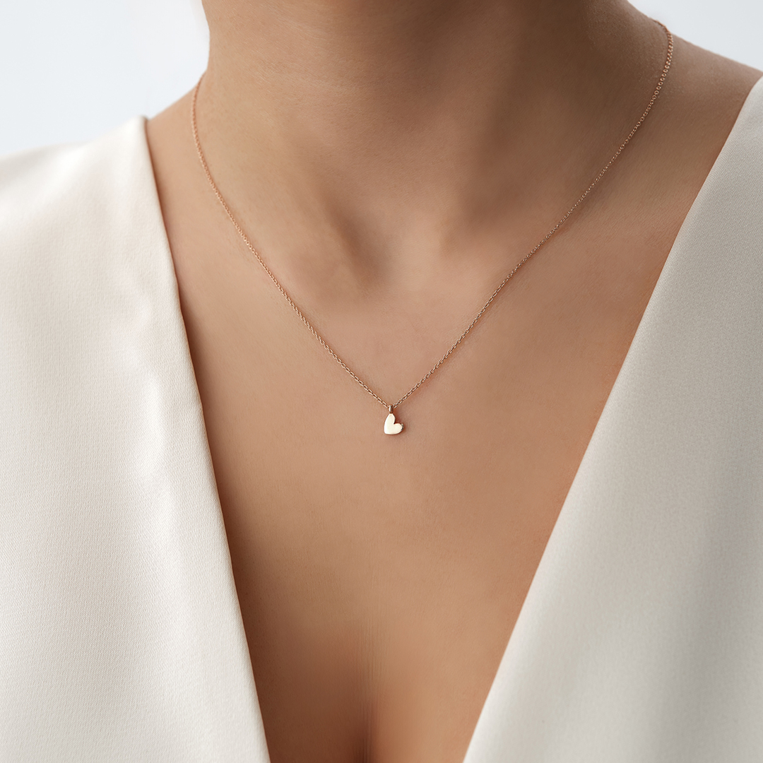 Minimal Kalp Plaka Altın Kolye - 1