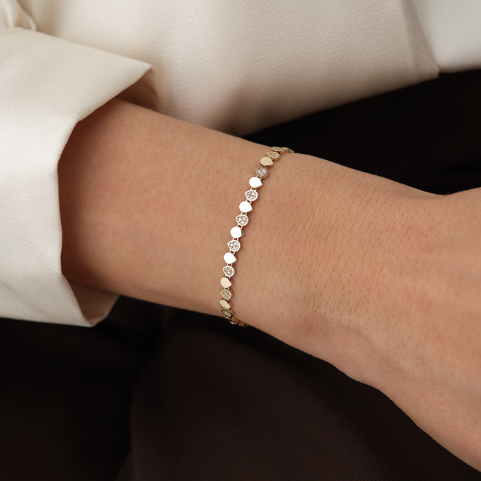 Minimal Pul Sıralı Taşlı Altın Bileklik - Fiemma