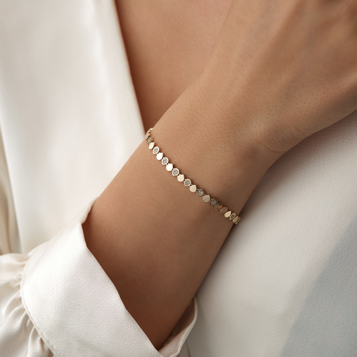 Minimal Pul Sıralı Taşlı Altın Bileklik - Fiemma (1)