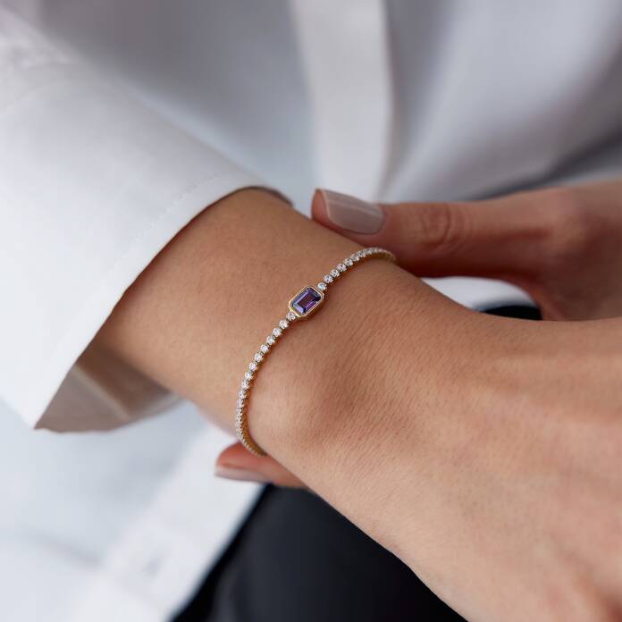 Mor Baget Taşlı Su Yolu Bileklik - 2