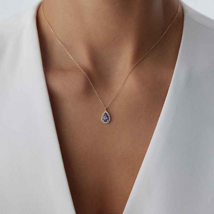 Mor Damla Baget Kolye - Özçelik