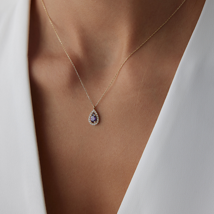 Mor Damla Baget Kolye - Özçelik (1)