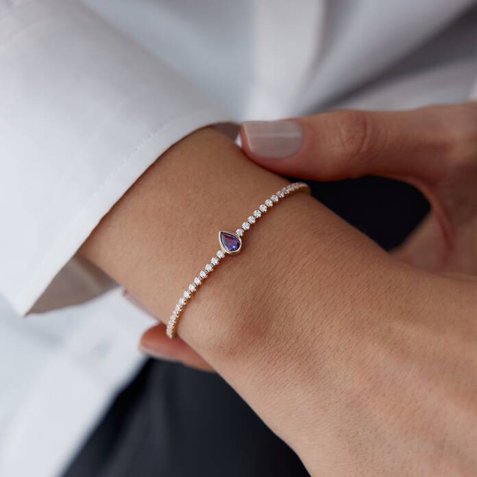 Mor Damla Taşlı Su Yolu Bileklik - 1
