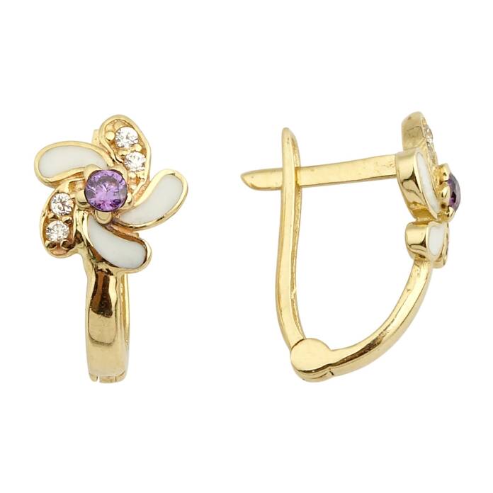 Mor Taşlı Çocuk Küpesi - 1