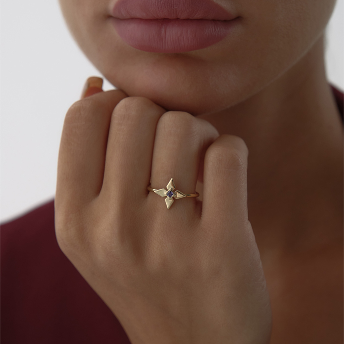 Mor Taşlı Shuriken Yüzük - RİTİM