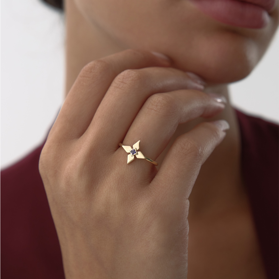 Mor Taşlı Shuriken Yüzük - 2