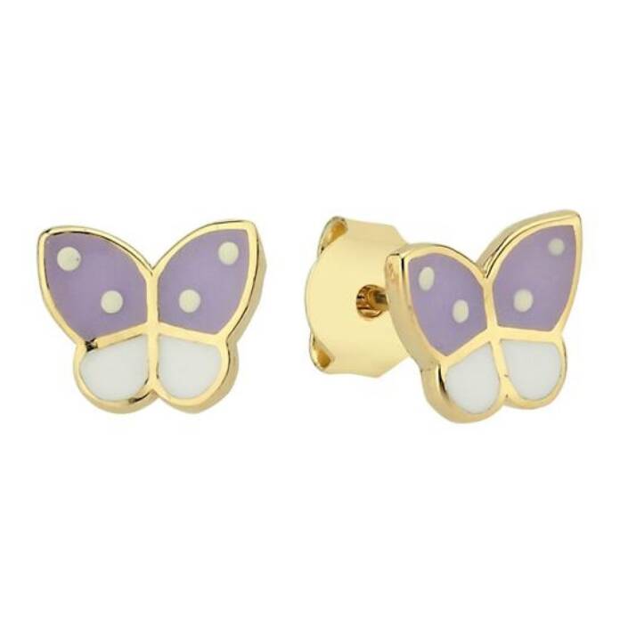 Mor ve Beyaz Kelebek Çocuk Küpesi - 1