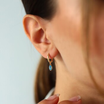 Nazar Boncuk Mineli Halka Küpe - Cemart