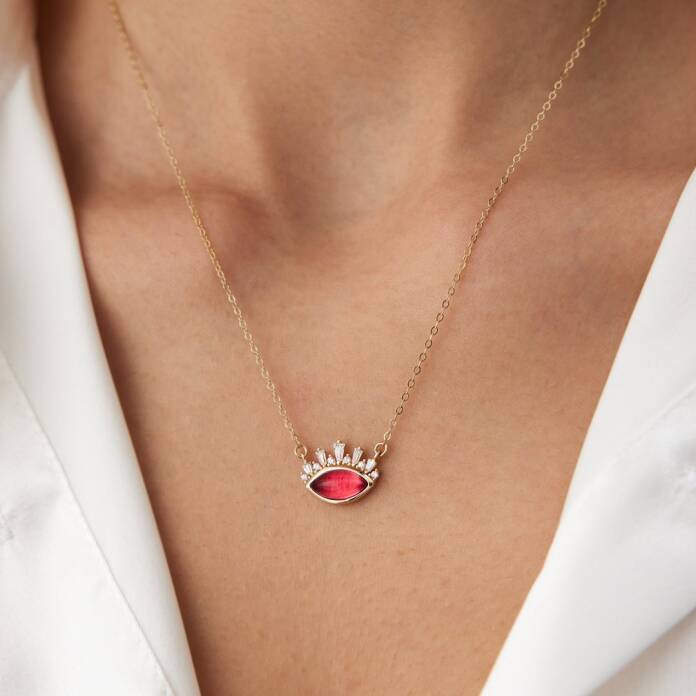 Opal Kırmızı Kirpik Kolye - 1