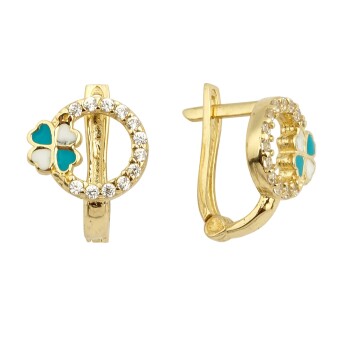 Opal Renkli Taşlı Yonca Çocuk Küpesi - Melike