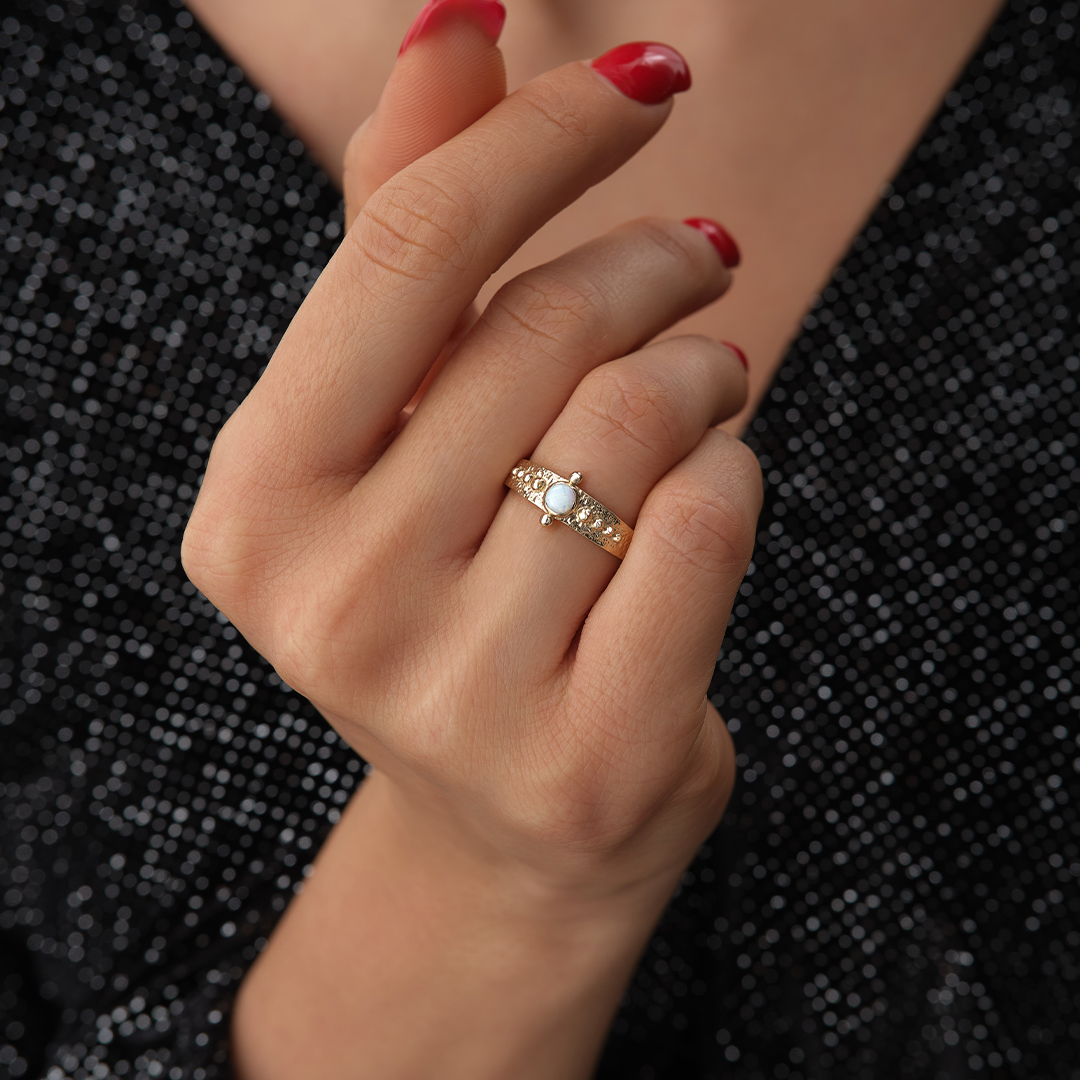 Opal Taşlı Vintage Altın Yüzük - 1