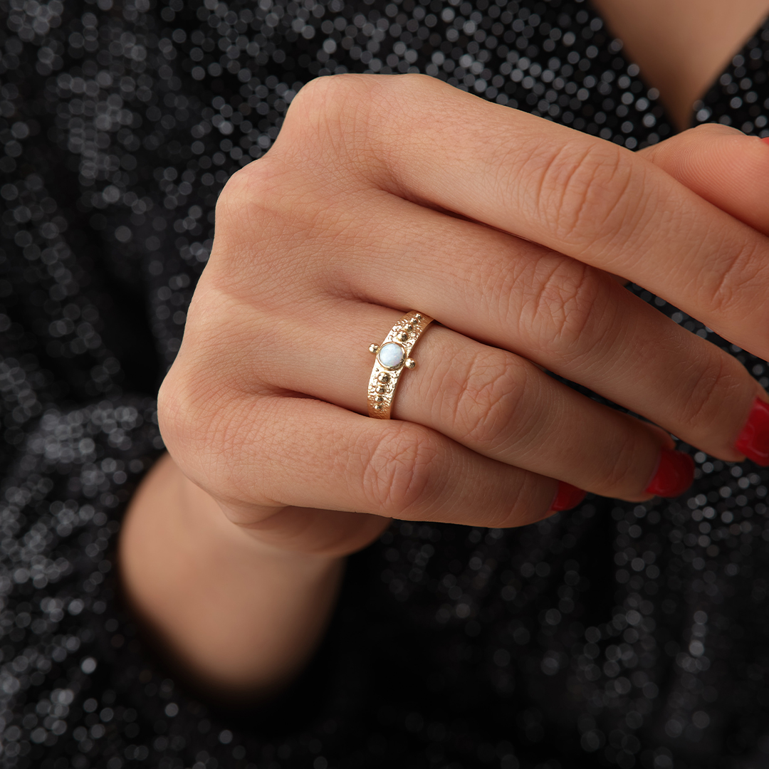 Opal Taşlı Vintage Altın Yüzük - 2