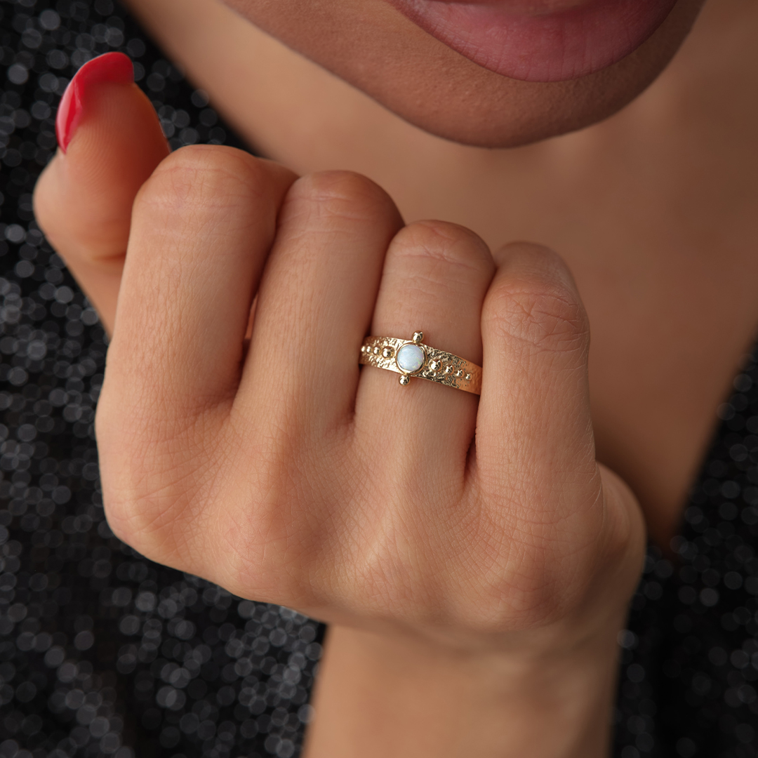 Opal Taşlı Vintage Altın Yüzük - 3