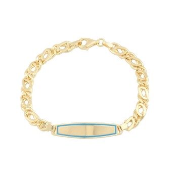 Örme Zincir Mavi Çerçeve Plaka Çocuk Künyesi - Melike