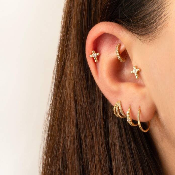 Ortası Taşlı Haç Tragus Piercing - 2
