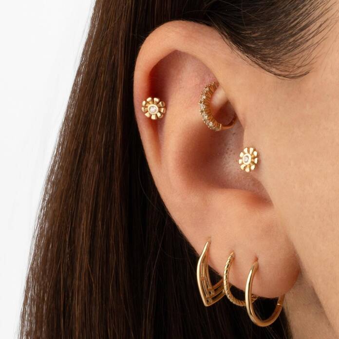 Ortası Taşlı Papatya Tragus Piercing - 2