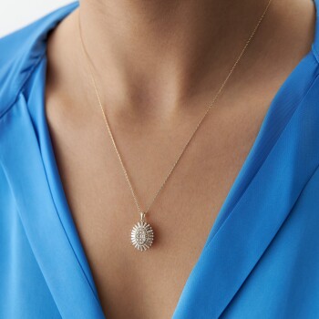 Oval Baget Taşlı Kolye - Rayna