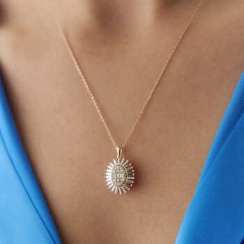 Oval Baget Taşlı Kolye - Rayna (1)