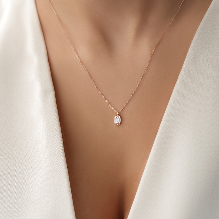 Oval Baget Taşlı Minimal Altın Kolye - Gökhan Bera (1)