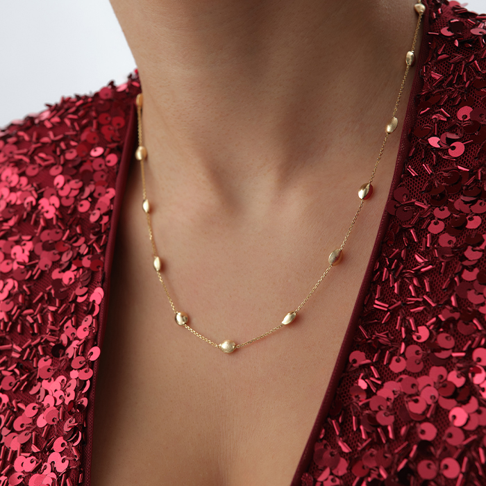 Oval Boncuklu Zincir Altın Kolye - Midas (1)