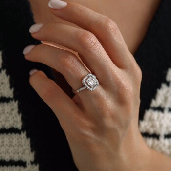 Oval Çerçeve Taşlı Baget Yüzük - Oragold Orhan