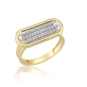 Oval Çerçeve Üç Sıra Taşlı Yüzük - 4