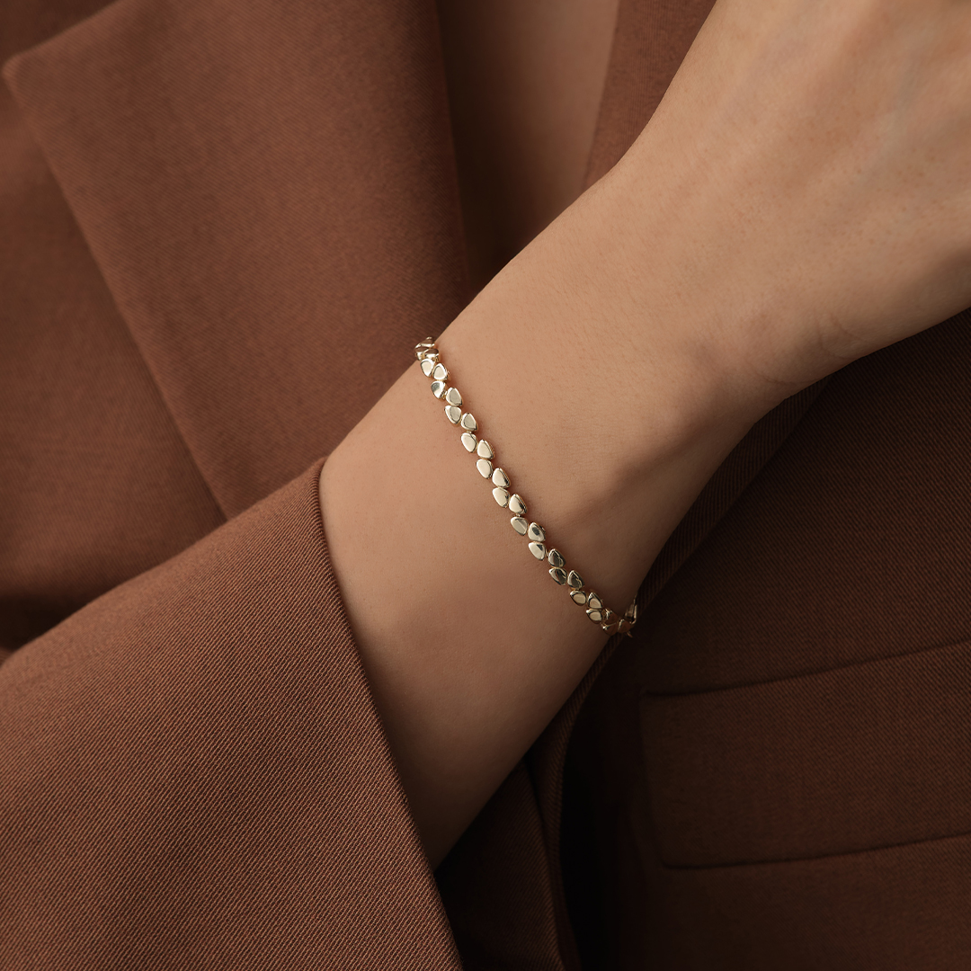 Oval Damla Sıralı Altın Bileklik - 1