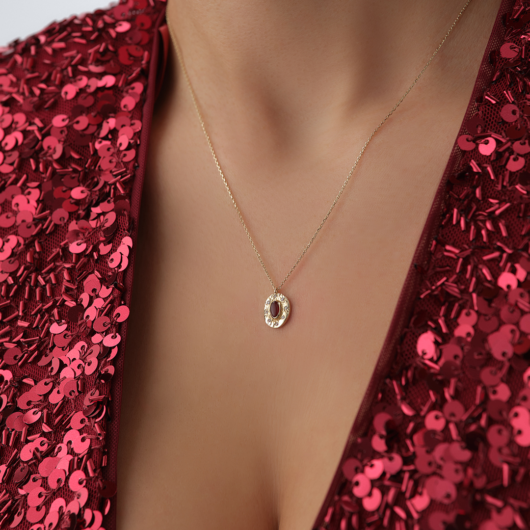 Oval Halo Taşlı Altın Kolye - 2