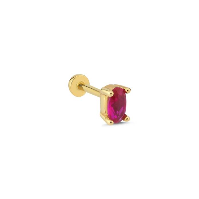 Oval Kırmızı Tragus Piercing - 1