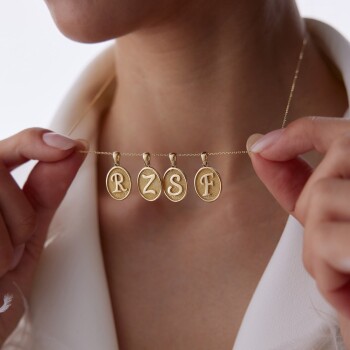 Oval Plaka Vintage Font Harf Kolye - Dilmener